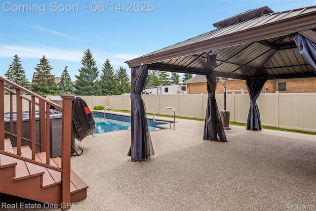 52657 Creekside Dr, Chesterfield, MI 48047 - view of swimming pool with a gazebo, a fenced backyard, and a patio