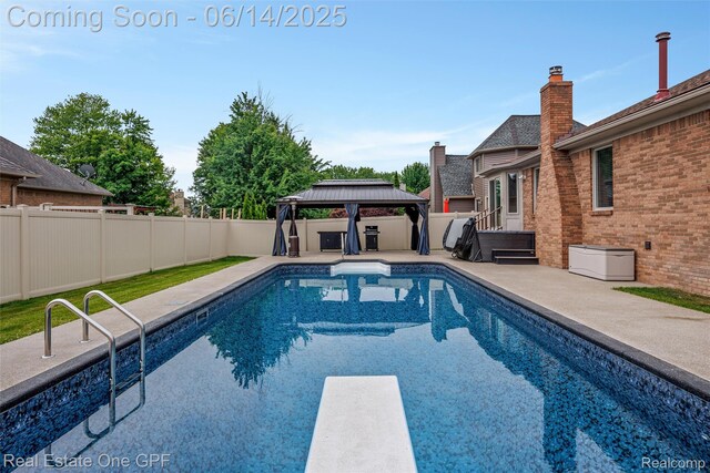 52657 Creekside Dr, Chesterfield, MI 48047 - view of pool with a gazebo, a patio, and a diving board