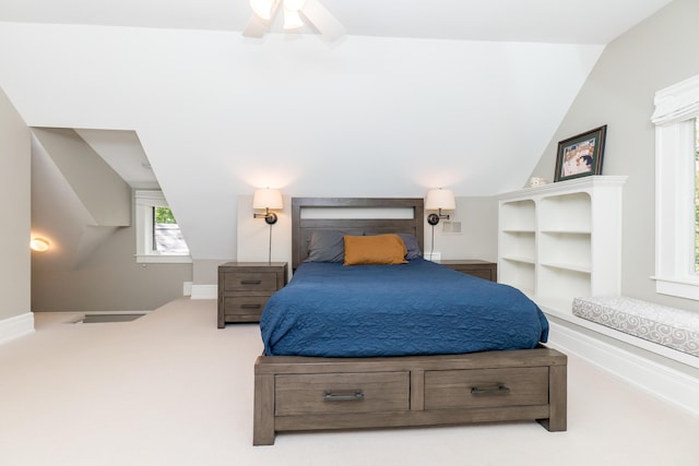 2430 Geddes Ave, Ann Arbor, MI 48104 - carpeted bedroom with vaulted ceiling and ceiling fan