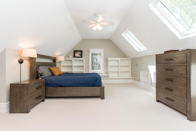 2430 Geddes Ave, Ann Arbor, MI 48104 - bedroom with a skylight, light carpet, lofted ceiling, and a ceiling fan