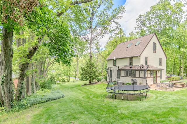 2430 Geddes Ave, Ann Arbor, MI 48104 - view of green lawn with a trampoline, a patio, and view of scattered trees