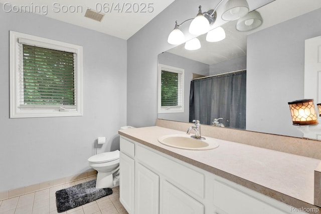 50565 Otter Creek Dr, Shelby Twp, MI 48317 - bathroom with tile patterned floors, toilet, vanity, and a shower with curtain