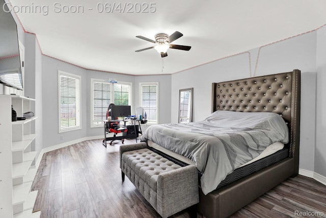 50565 Otter Creek Dr, Shelby Twp, MI 48317 - bedroom with wood finished floors, an office area, baseboards, and ceiling fan