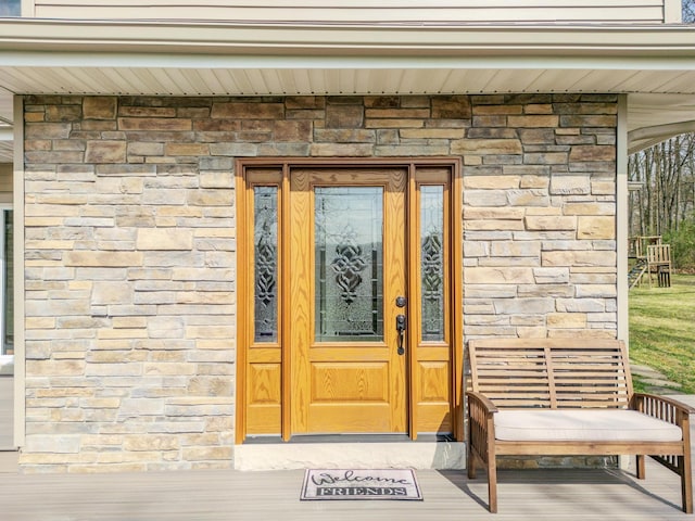 175 Templar Ave, Pinckney, MI 48169 - doorway to property featuring stone siding