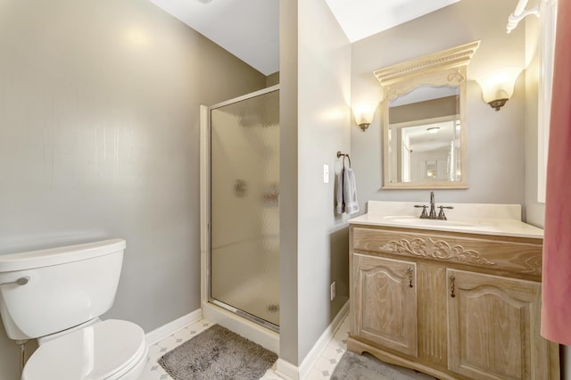 175 Templar Ave, Pinckney, MI 48169 - bathroom with toilet, vanity, a shower stall, and baseboards