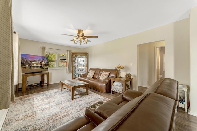 175 Templar Ave, Pinckney, MI 48169 - living room with wood finished floors, ceiling fan, and baseboards