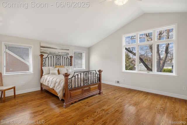 797 Washington Rd, Grosse Pointe, MI 48230 - bedroom featuring vaulted ceiling, light wood-style floors, baseboards, and a ceiling fan