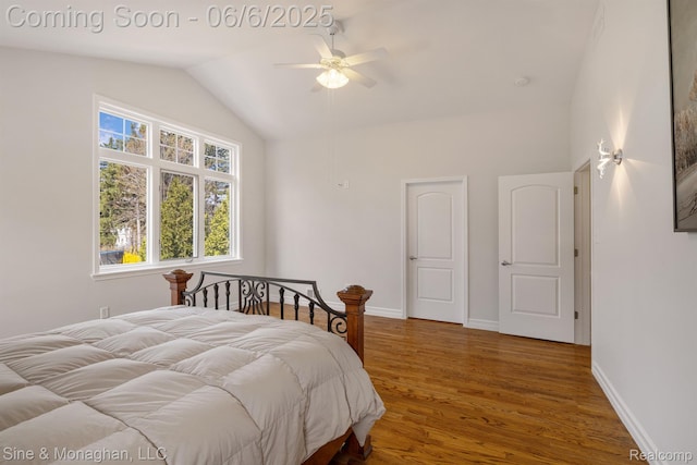 797 Washington Rd, Grosse Pointe, MI 48230 - bedroom with wood finished floors, high vaulted ceiling, a ceiling fan, and baseboards