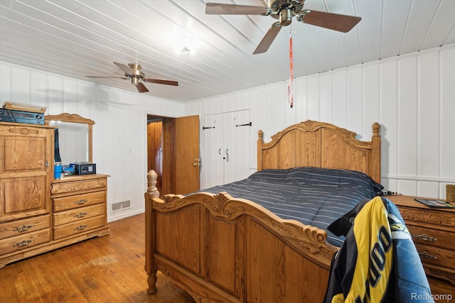 1250 W Thompson Rd, Fenton, MI 48430 - bedroom featuring wood finished floors, a ceiling fan, and wood ceiling