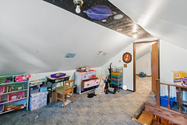 1250 W Thompson Rd, Fenton, MI 48430 - playroom with carpet floors and lofted ceiling