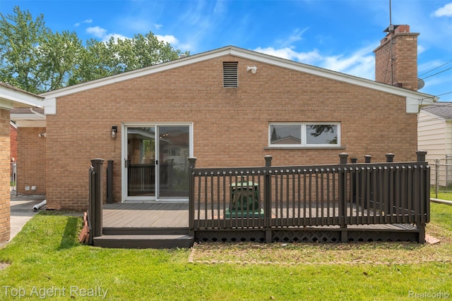 32532 Steinhauer St, Westland, MI 48186 - back of house featuring brick siding, a deck, and a chimney