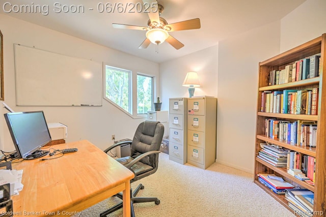 11265 N Shore Dr, Whitmore Lake, MI 48189 - home office with a ceiling fan and carpet flooring