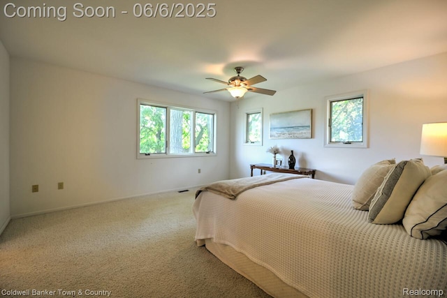 11265 N Shore Dr, Whitmore Lake, MI 48189 - carpeted bedroom with multiple windows, baseboards, and ceiling fan