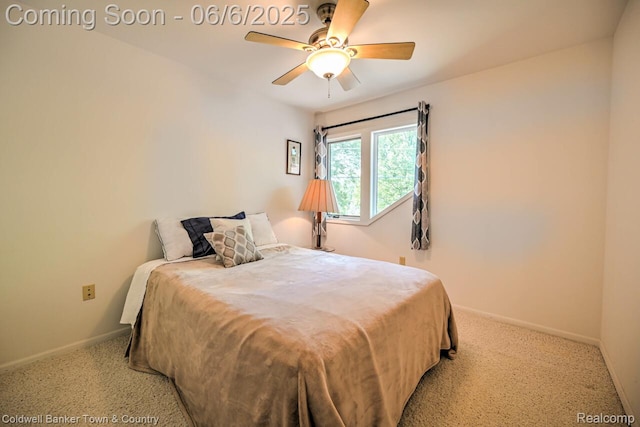 11265 N Shore Dr, Whitmore Lake, MI 48189 - carpeted bedroom featuring baseboards and a ceiling fan