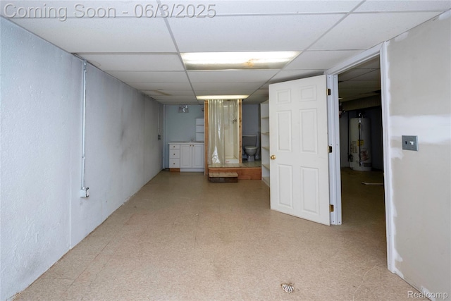 35485 Stillmeadow Ln, Clinton Township, MI 48035 - finished basement with a drop ceiling, water heater, and light floors