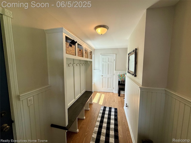 13999 French Ln, Davisburg, MI 48350 - mudroom featuring a wainscoted wall, wood finished floors, and a decorative wall