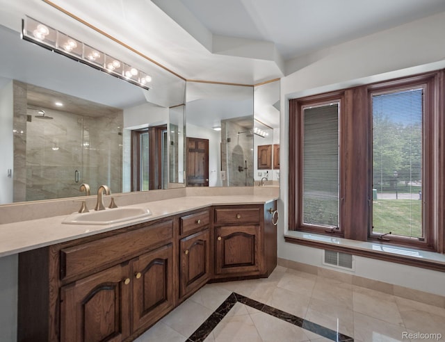 4932 Susans Way, Bloomfield Hills, MI 48302 - full bath with a stall shower, vanity, baseboards, and tile patterned flooring