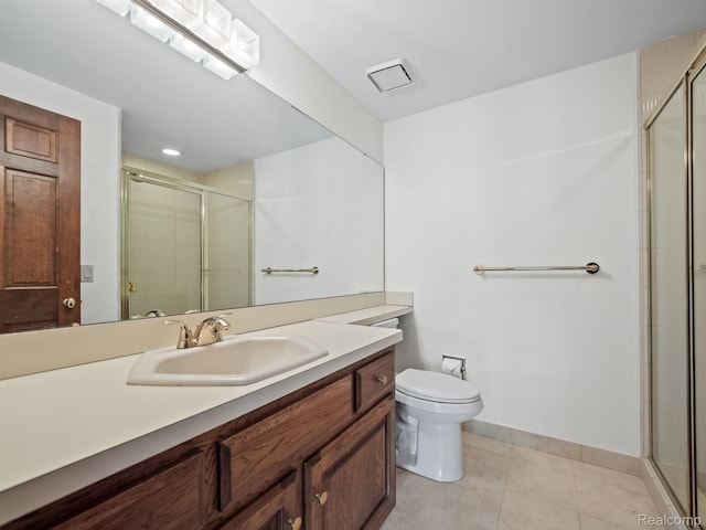 4932 Susans Way, Bloomfield Hills, MI 48302 - bathroom with toilet, vanity, a shower stall, baseboards, and tile patterned floors