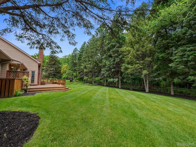 4932 Susans Way, Bloomfield Hills, MI 48302 - view of yard with a deck and a wooded view