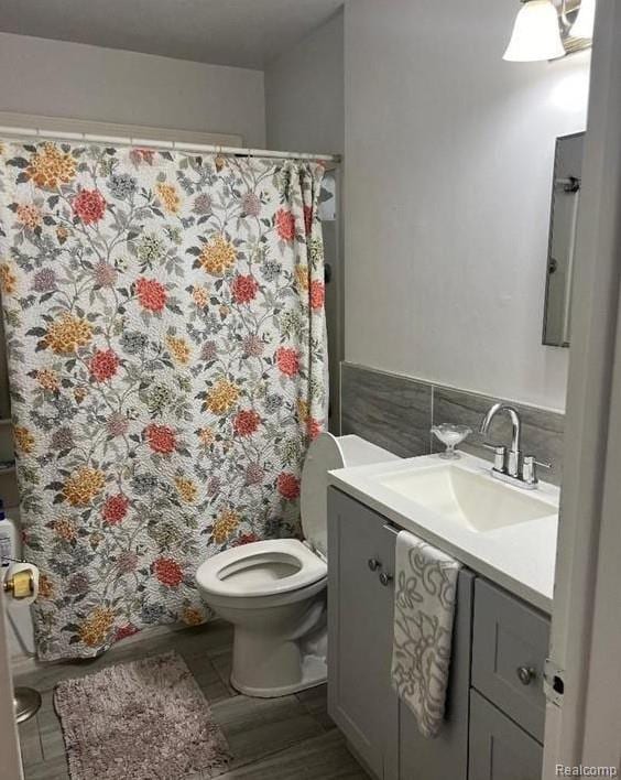 41541 Mcbride Ave, Van Buren, MI 48111 - full bathroom with vanity, toilet, a shower with curtain, and tasteful backsplash