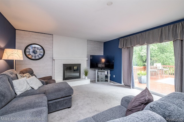 2655 Aspen Ln, Bloomfield Hills, MI 48302 - carpeted living area featuring a brick fireplace and an accent wall