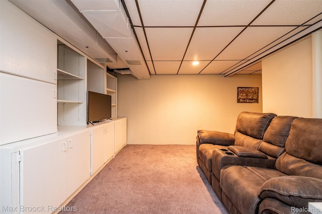 2655 Aspen Ln, Bloomfield Hills, MI 48302 - living room featuring light colored carpet, a paneled ceiling, and recessed lighting