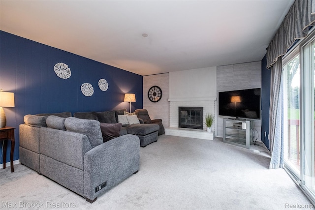 2655 Aspen Ln, Bloomfield Hills, MI 48302 - living area with an accent wall, carpet flooring, and a fireplace
