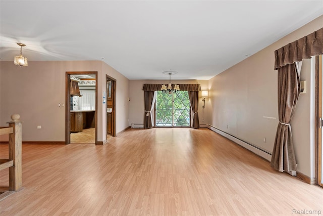 49748 Regatta St, Chesterfield, MI 48047 - unfurnished room featuring a chandelier, light wood-style floors, baseboards, and a baseboard radiator
