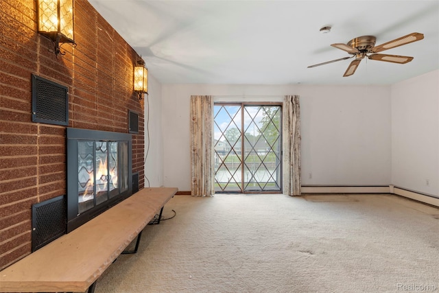 49748 Regatta St, Chesterfield, MI 48047 - unfurnished living room with carpet floors, a ceiling fan, a fireplace, and baseboards