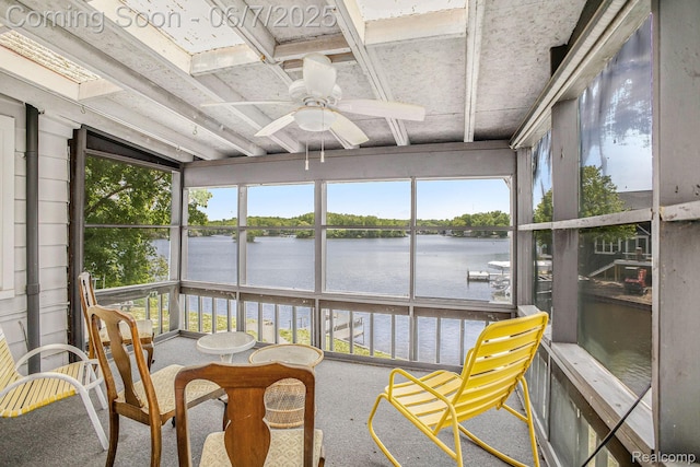 11393 Outer Dr, Pinckney, MI 48169 - sunroom featuring a water view and a ceiling fan