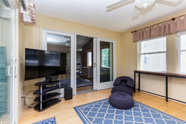 353 Golfside Dr, Lapeer, MI 48446 - living area with ceiling fan, wood finished floors, and french doors