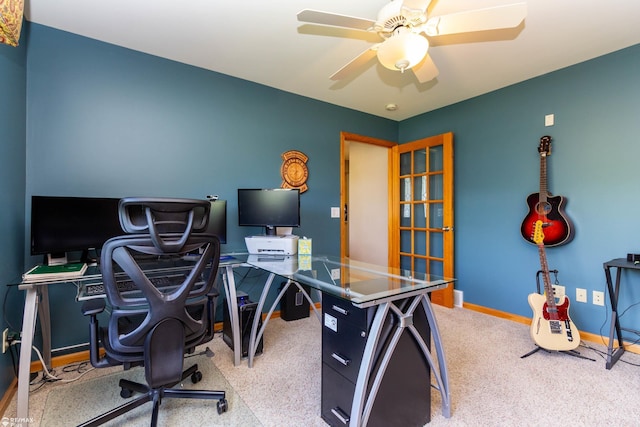 353 Golfside Dr, Lapeer, MI 48446 - office featuring baseboards, ceiling fan, and carpet flooring