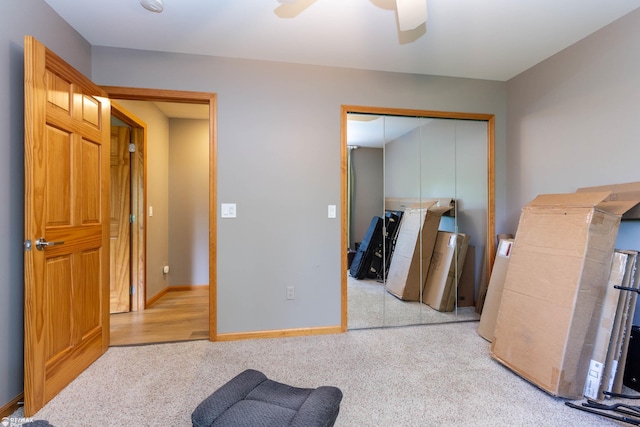 353 Golfside Dr, Lapeer, MI 48446 - bedroom with a closet, carpet, a ceiling fan, and baseboards
