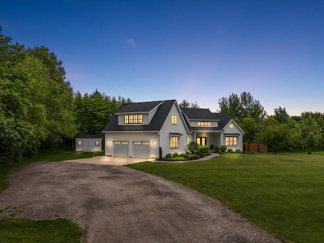 8011 Date Rd, Stevensville, MI 49127 - modern farmhouse featuring driveway, a yard, and stucco siding