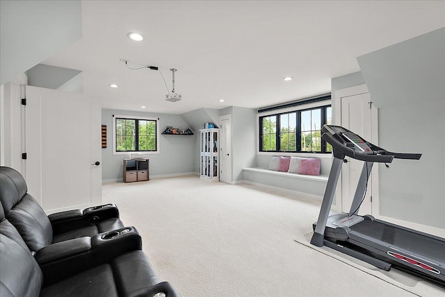 8011 Date Rd, Stevensville, MI 49127 - workout area featuring recessed lighting, baseboards, and carpet floors