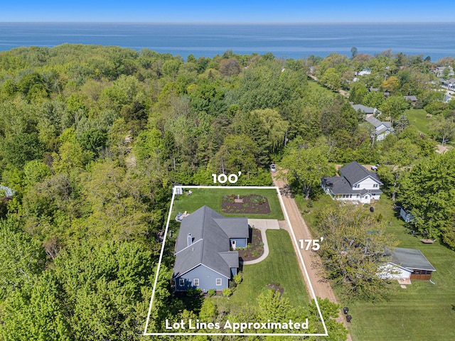 507 A Ave, South Haven, MI 49090 - aerial view of property and surrounding area featuring property parcel outlined, a forest, and a nearby body of water