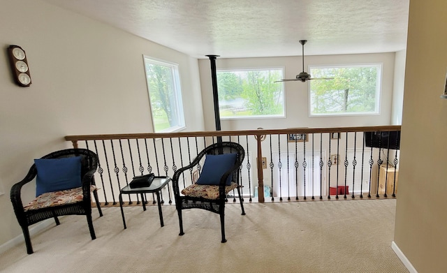 908 W Oak St, Bitely, MI 49309 - sitting room with carpet, healthy amount of natural light, baseboards, and a textured ceiling