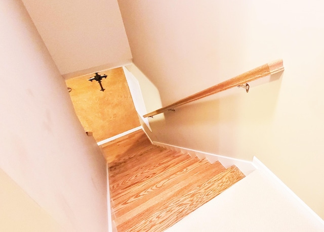 908 W Oak St, Bitely, MI 49309 - stairs featuring wood finished floors