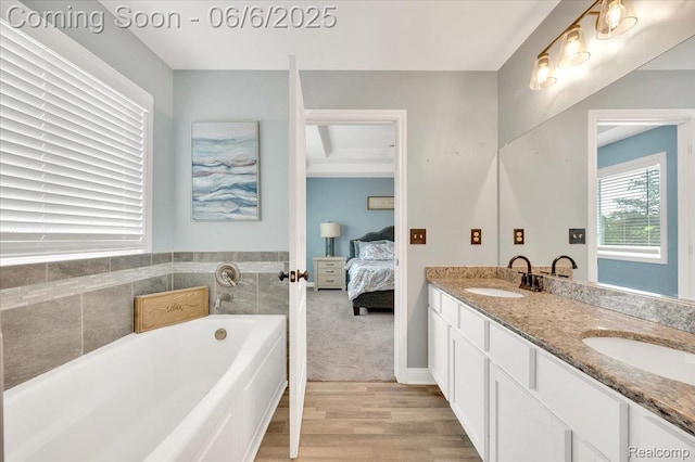 343 Hidden Riv E, Holly, MI 48442 - ensuite bathroom with double vanity, wood finished floors, and a bath