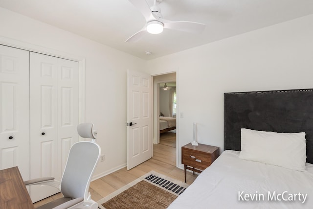 1731 Edgewood Ave SE, Grand Rapids, MI 49506 - bedroom with light wood-style flooring, a closet, ceiling fan, and baseboards