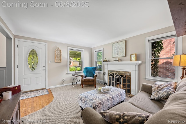 22601 Colony St, Saint Clair Shores, MI 48080 - living area featuring a fireplace, baseboards, and wood finished floors