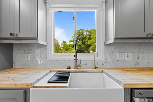 5164 Plymouth Rd, Ann Arbor, MI 48105 - kitchen with wooden counters, dishwasher, and tasteful backsplash