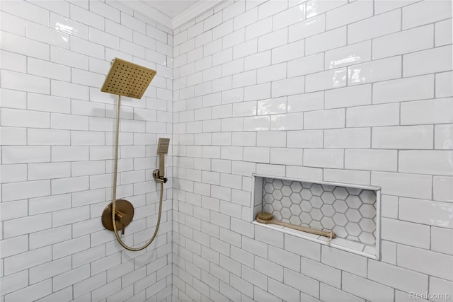 5164 Plymouth Rd, Ann Arbor, MI 48105 - full bathroom with a tile shower and crown molding