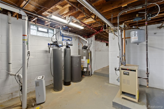 5164 Plymouth Rd, Ann Arbor, MI 48105 - below grade area with water heater, a water softener, and a heating unit