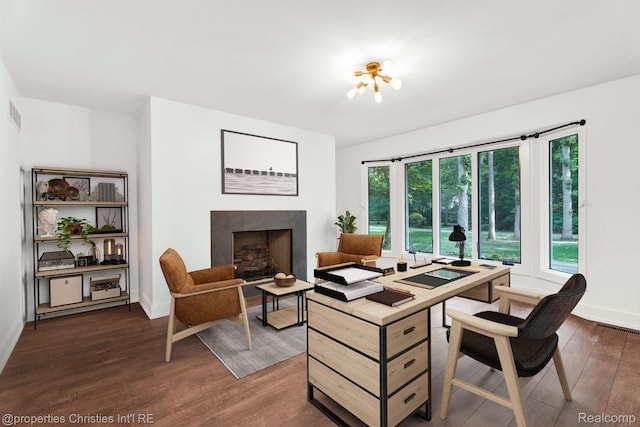 5080 Tootmoor Rd, Bloomfield Hills, MI 48302 - living area with dark wood-style flooring, a fireplace, and baseboards