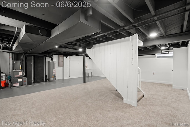 1703 N Blair Ave, Royal Oak, MI 48067 - below grade area featuring gas water heater, carpet flooring, and baseboards