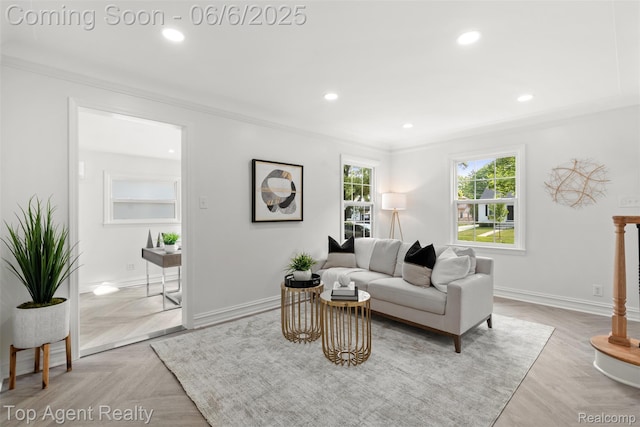 1703 N Blair Ave, Royal Oak, MI 48067 - living room with crown molding, baseboards, and recessed lighting