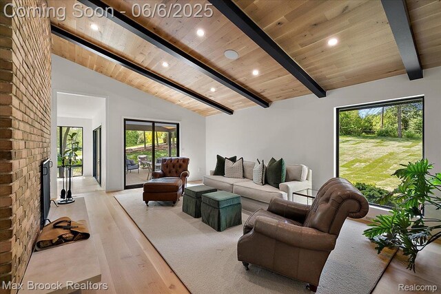 4340 Charing Cross Rd, Bloomfield Hills, MI 48304 - living room with wooden ceiling, recessed lighting, and wood finished floors