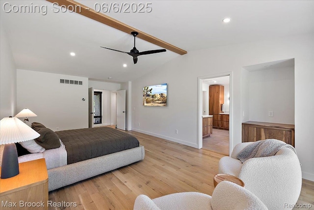 4340 Charing Cross Rd, Bloomfield Hills, MI 48304 - bedroom featuring light wood-style floors, baseboards, recessed lighting, ensuite bathroom, and ceiling fan