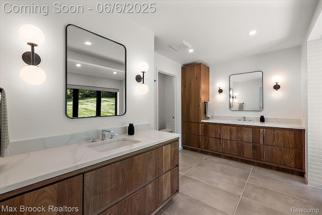 4340 Charing Cross Rd, Bloomfield Hills, MI 48304 - bathroom featuring vanity, recessed lighting, tile patterned flooring, and toilet